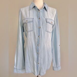 Passport Long Sleeve Button Down Chambray Denim Shirt